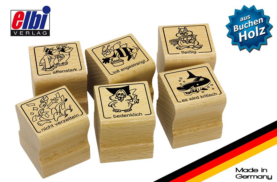 Elbi Lehrerstempel Stempelset aus Holz lustige Tiermotive