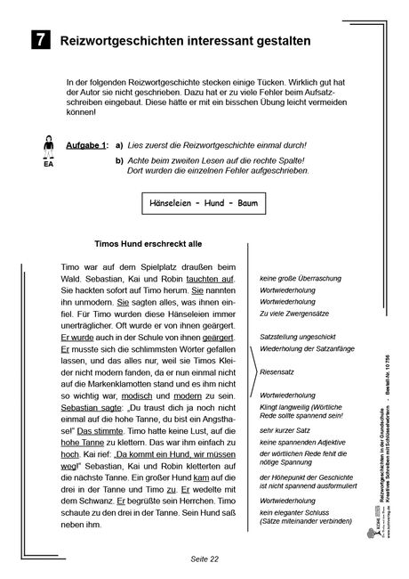 Kopiervorlagen Grundschule Deutsch Klasse 3 und 4 Reizwortgeschichten